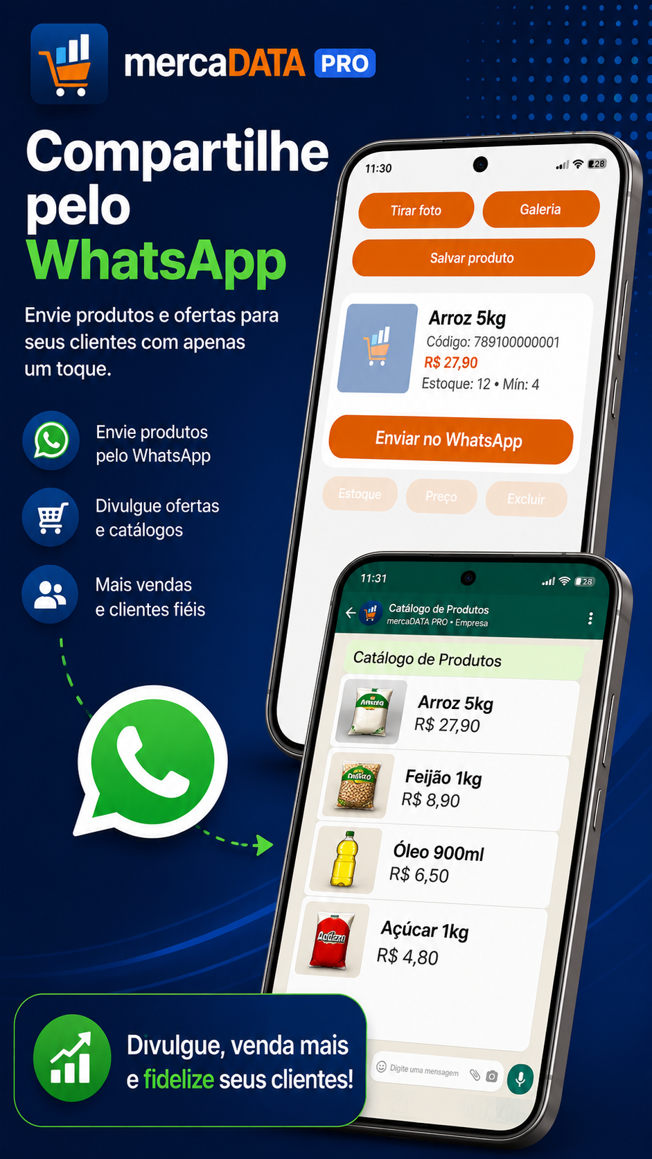 Compartilhamento pelo WhatsApp no mercaDATA PRO